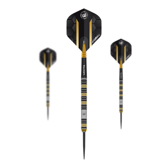 Zu sehen ist das Set der Winmau Team 360 Nicholai Bado Steeldarts - 23g. Es besteht aus hochwertigen Darts für ambitionierte Spieler.