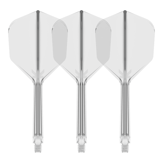 Letový systém Target K-Flex No6 - čirý Es ist ein Flight-System abgebildet, vermutlich das Target K-Flex No6 Clear mit 33 mm Länge. Das Bild zeigt ein transparentes Dart-Zubehör.