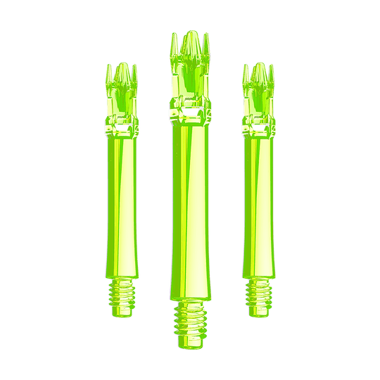 Náhradní hřídele L-Style L-System - neonově žluté Ein Set aus neongelben Ersatzshafts ist im Bild. Mehrere Shafts sind geordnet angeordnet.