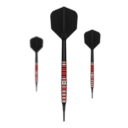 Měkké šipky Target Black Marque Spinel - 21,5 g Target Black Marque Spinel Softdarts - 21,5g ist ein Softdart-Set für präzises Spiel. Das Bild zeigt alle Komponenten des Sets auf einen Blick.