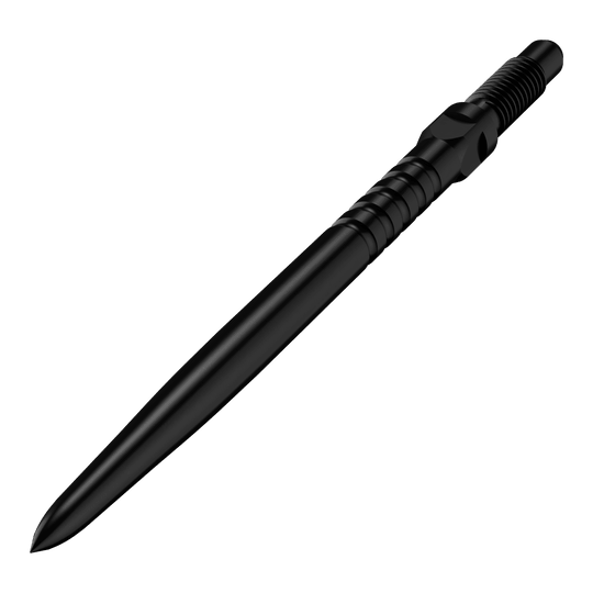 Hier sieht man einen Satz von schwarzen Dartspitzen mit Rillen. Es handelt sich um BullsNL Convertible Points mit Ringed Grip, 32mm.
