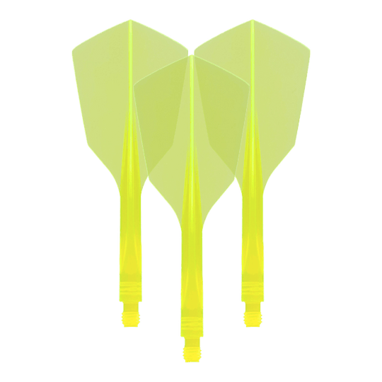Letový systém Condor Ax 120, neonově žlutý - úzký Das Bild zeigt drei neon-gelbe Dartflights mit schmaler Form. Es handelt sich um das Produkt „Condor Axe 120 Flight-System Neon Yellow - Narrow“.