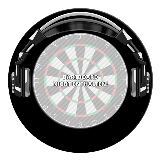Stereo prostorový prostor pro terč na šipky McDart Schwarzes McDart Stereo Dartboard Surround ist auf dem Bild zu sehen. Das Bild zeigt wahrscheinlich das Produkt vor neutralem Hintergrund.