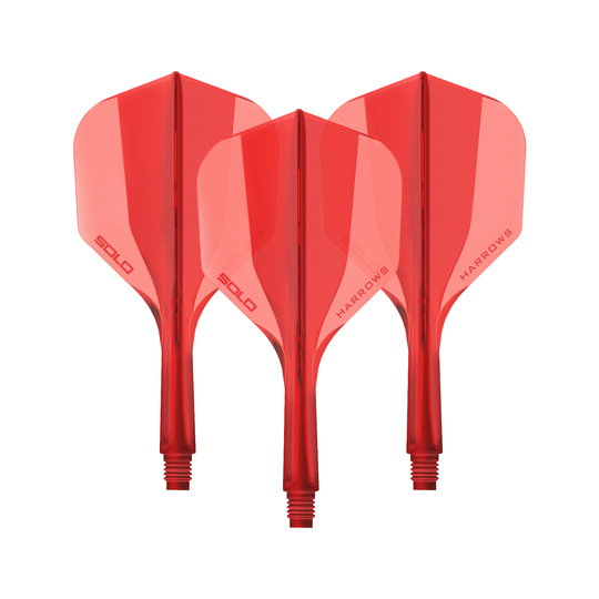 Ein Harrows Solo No6 Flight Shaft System in Rot, 20mm lang. Das Bild zeigt ein Set Dart Shafts in kräftigem Rot.