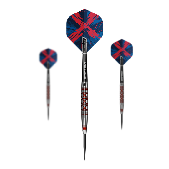 Ocelové šipky GOAT Strikes Dieses Bild stellt das Set der GOAT Strikes Steeldarts dar. Es zeigt mehrere Darts zusammen als Set.