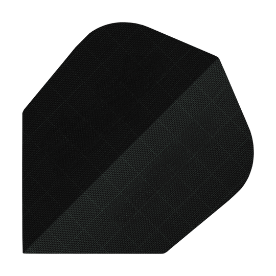 Hier ist ein einzelner Nylon-Stoff No6 Flight in schwarzer Ausführung zu sehen. Das Produkt ist Teil eines Dart-Sets.
