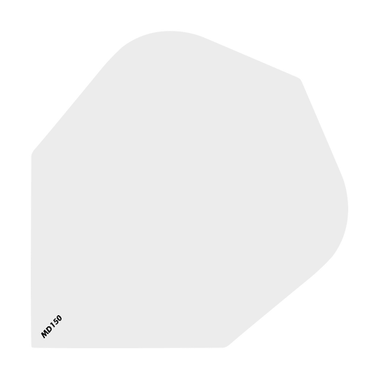 MCD195_McDart_MD150_Standard_Flights_Weiss_1 Das Bild zeigt einen einzelnen, weißen Dart-Flügel mit der Bezeichnung "MD150" in einer Ecke. Es handelt sich um das Produkt "McDart MD150 Standard Flights".