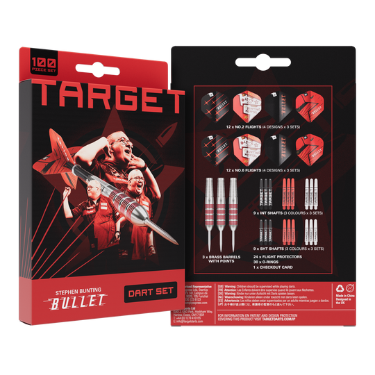 Sada šípů Target Stephen Bunting Bullet, 100 kusů, mosazné ocelové šipky - 22g
