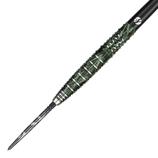 Shot Camo Ghillie Turbo Point Steeldarts - 23g Shot Camo Ghillie Turbo Point Steeldarts 23g sind Dartpfeile mit Camouflage-Design. Sie sind nebeneinander aufgestellt.