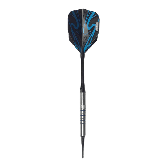 Měkké šipky McDart 85 Tungsten V19 - 16,5 g Der McDart 85er Tungsten V19 Softdart wiegt 16,5g und hat ein modernes Design mit blauen und schwarzen Akzenten. Der Dartpfeil besteht aus hochwertigem Tungsten und besitzt einen silbernen, gerillten Schaft.