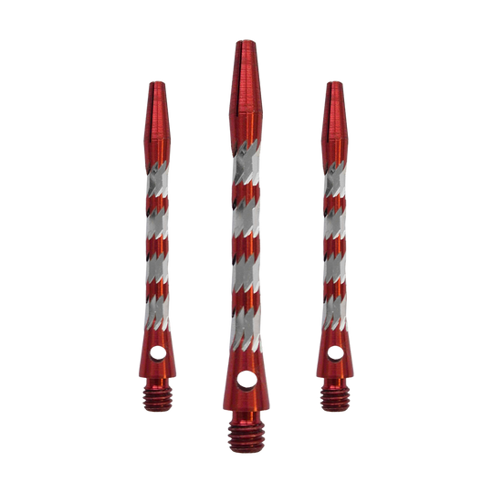 Hliníkové shafty Bulls NL Minor - červené - 46 mm Bulls NL Minor Aluminium Shafts in Rot, 46 mm lang. Das Bild zeigt ein Set roter Aluminiumschäfte für Dartpfeile.