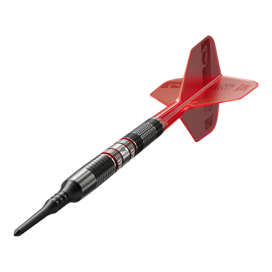 Měkké šipky Target Gabriel Clemens 95K - 19g Dies ist ein Target Gabriel Clemens 95K Softdart mit einem Gewicht von 19g. Der Dartpfeil hat ein schwarzes Barrel mit roten und silbernen Akzenten sowie einen roten Flight.
