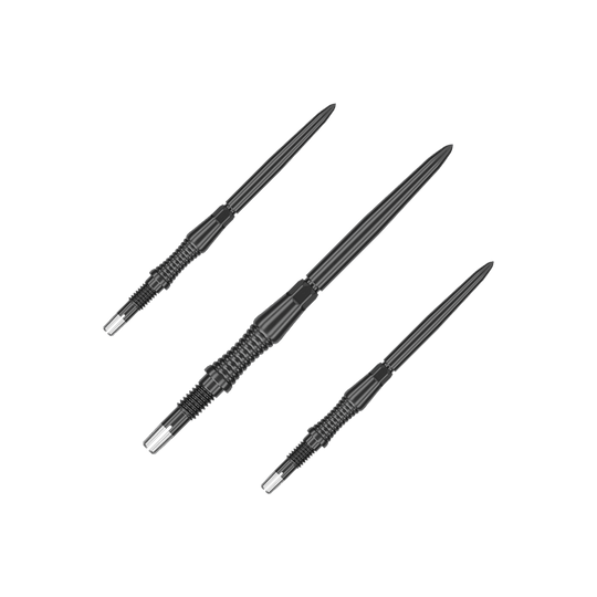 Špičky na šipky Target Swiss Point Signature RST - černé Das Bild stellt ein Set von schwarzen Dartspitzen Signature RST, 35mm, von Target Swiss Point dar. Die Spitzen sind nebeneinander angeordnet.