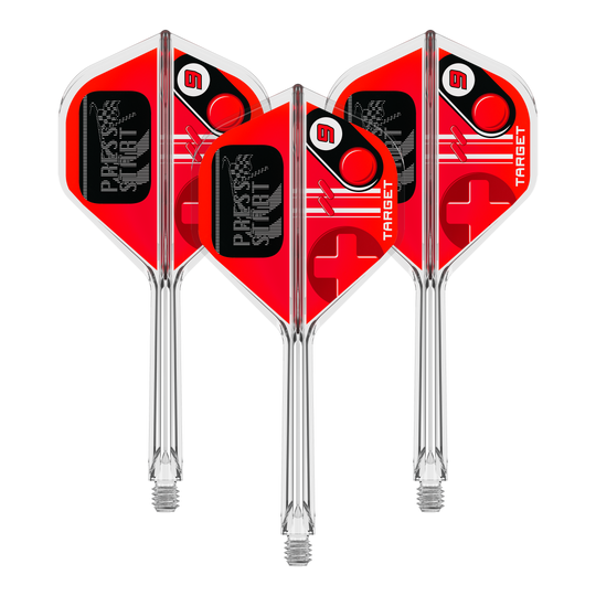 Target K-Flex Press Start No2 Standardní letky Abbildung des Dartzubehörs 410587_Target_K-Flex_PressStart_No2_Standard_Flights_33mm_1Set. Das Bild repräsentiert eine Produktvariante mit mehreren Teilen.