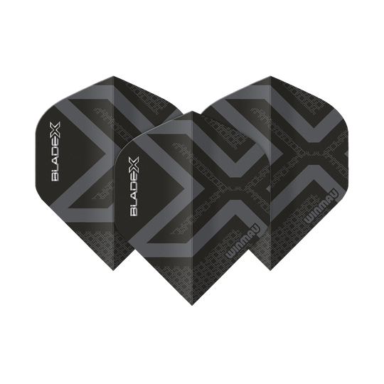 Letky Winmau Prism Delta Blade X metalická černá č. 2 Abgebildet ist ein Winmau Prism Delta Blade X Metallic Black No2 Standard Flight. Das Produkt erscheint in schwarzer Metallic-Farbe.