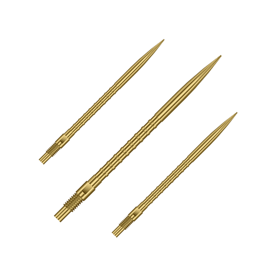 Špičky na šipky Harrows Quick Point Heavy Metal - zlaté Das Bild zeigt Harrows Quick Point Heavy Metal Grip Dartspitzen in Gold mit einer Länge von 40mm. Es handelt sich um ein Set von Dartspitzen.