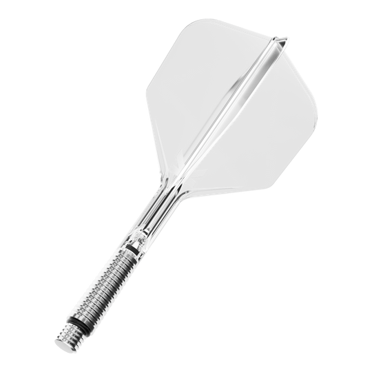 Abgebildet ist ein klare Dart-Flügel in No.6-Form. Das Flight hat eine Länge von 33 mm.