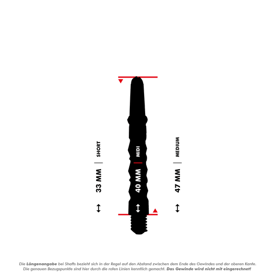 Harrows_Carbon_ST_Shafts_5_40mmdA4GpAWrq48wn Das Bild zeigt die Harrows Carbon ST Shafts – Weiß und ihre verschiedenen Längen. Es werden die Längen Short (33 mm), Midi (40 mm) und Medium (47 mm) dargestellt.