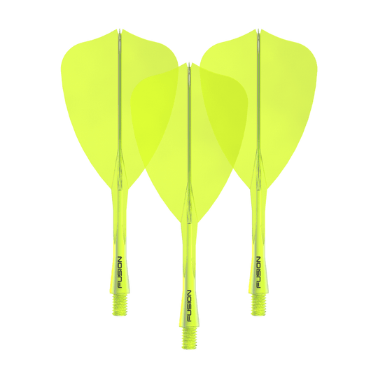 Letka Winmau Fusion, systém Arrow, neonově žlutá Dieses Bild zeigt das Winmau Fusion Flight Shaft System Arrow Set in Neongelb mit einer Länge von 28 mm. Zu sehen ist vermutlich ein komplettes Dartset.