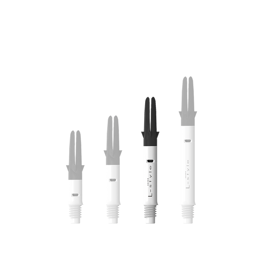 L-L-Style-Shaft Carbon Silent Straight - Bílá Abgebildet ist der L-Style L-Shaft Carbon Silent Straight in Weiß, Modell 260. Dieses Produkt wird für den Zusammenbau von Dartpfeilen verwendet.