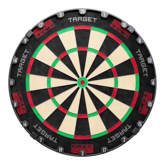 Ocelový terč Target TOR Target TOR Steeldartboard ist als rundes Dartboard klar abgebildet. Die Segmente und Zahlen sind sichtbar.