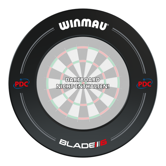 Winmau PDC Dartboard Surround – černá Das Bild zeigt den Winmau PDC Dartboard Surround in Schwarz. In der Mitte steht der Hinweis: "Dartboard nicht enthalten!"