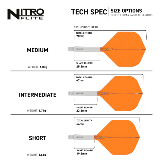 Letky Red Dragon Nitroflite White Shaft Orange No2 Dieses Bild präsentiert den Red Dragon Nitroflite White Shaft Orange Flights No2. Der Dart-Schaft hat eine weiße Farbe, die Flights sind orange.