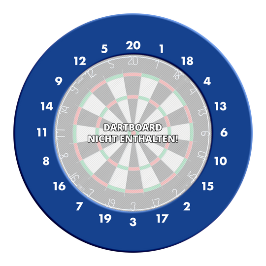 Das Bild zeigt ein blaues HD-Zahlen Dartboard-Surround ohne Logo. Das Produkt ist rund und dient dem Schutz der Wand beim Dartspiel.