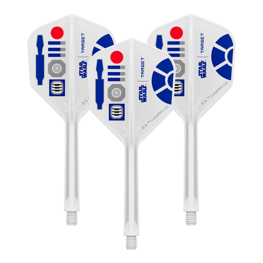 Lety Target Star Wars K-Flex R2D2 č. 6 Zu sehen ist ein Produkt mit dem Dateinamen 410512_Target_StarWars_KFlex_R2D2_No6_Flights_Medium_33mm_1Set. Vermutlich handelt es sich dabei um ein Set von Dart-Flights mit Star Wars Thema.