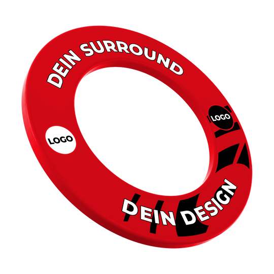 Obložení terče s vaším designem Auf dem Bild sieht man ein rotes Dartboard-Surround. Es wird zum Auffangen fehlgeworfener Darts verwendet.