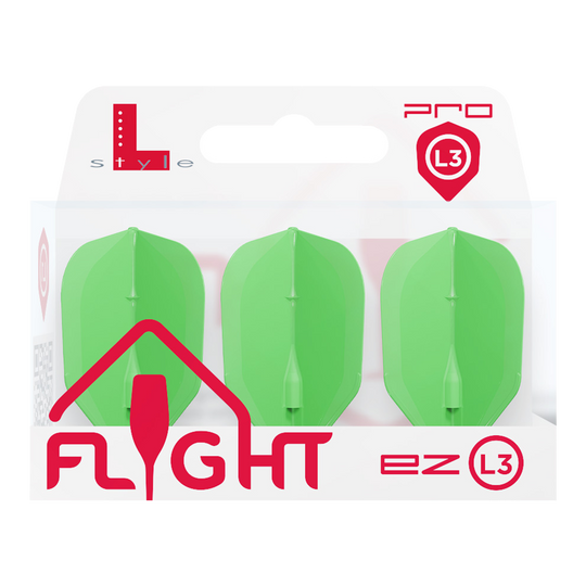 Lety L-L-Style3EZ Zwei Dart-Flights mit klassischer Standardform liegen auf dem Bilduntergrund. Die Kanten sind gleichmäßig.