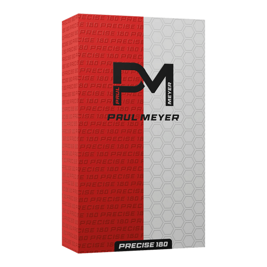 Hier sind die Precise 180 Paul Meyer Version 1 Steeldarts zu sehen. Sie sind ideal für ambitionierte Dartsportler.