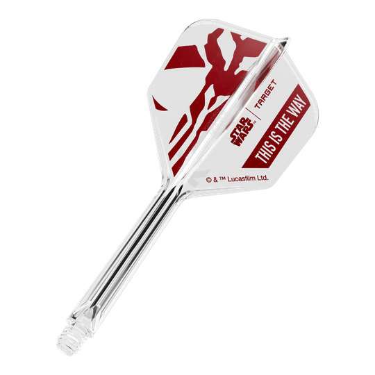 Target Star Wars K-Flex Set Mandalorian No6 Flights Zu sehen ist '410625_Target_StarWars_K-Flex_ThisIsTheWay_No6_Flights_33mm_1b'. Es handelt sich wohl um Dart-Flights mit dem Schriftzug 'This Is The Way'.