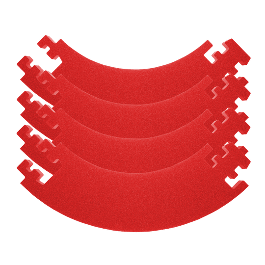 DBSrot2020_McDart_Catchring_Premium_Made_in_Germany_Edition_2020_Rot_5 Das Bild zeigt vier rote Segmente eines Catchrings für Dartscheiben. Die Teile sind aus Schaumstoff und lassen sich ineinanderstecken.