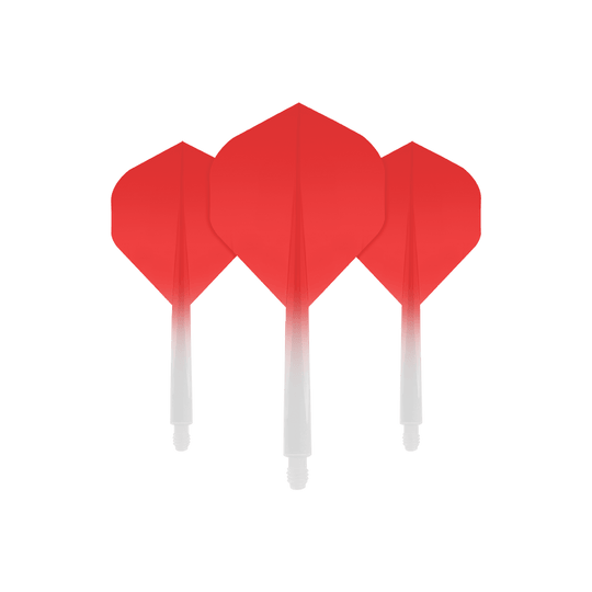 Das Bild zeigt drei rote Dart-Flights mit einem Farbverlauf nach unten hin. Die Flights sind mittig angeordnet und heben sich deutlich vom weißen Hintergrund ab.