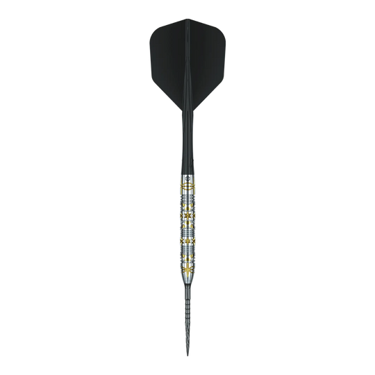 Auf dem Foto sieht man die Caliburn Halo H1 Steeldarts mit 22,5 g. Die Darts haben ein modernes Design und eignen sich für Turniere und Freizeit.