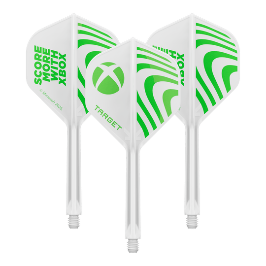 Ein Produktbild mit dem Dateinamen 410612_Target_Xbox_KFlex_No2_Standard_Flights_33mm_1Set. Es handelt sich wahrscheinlich um ein Set vom Dartzubehör.