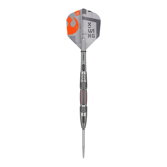 Ocelové šipky Target Star Wars X-Wing Swiss Point Abgebildet sind Target Star Wars X-Wing Swiss Point Steeldarts. Die Darts sind inspiriert von der Star Wars X-Wing Serie.