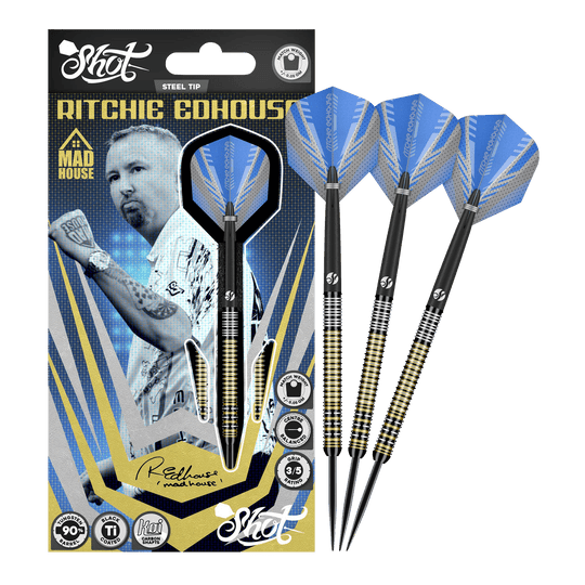 Ocelové šipky Shot Ritchie Edhouse Madhouse Das Bild zeigt die Shot Ritchie Edhouse Madhouse Steeldarts in voller Ansicht. Diese Darts zeichnen sich durch ihr einzigartiges Design aus.