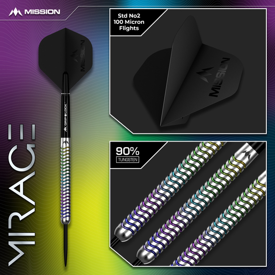 Ocelové šipky Mission Mirage Mission Mirage Steeldarts sind präzise gefertigte Steeldarts. Das Foto zeigt das Produkt in Detailansicht.