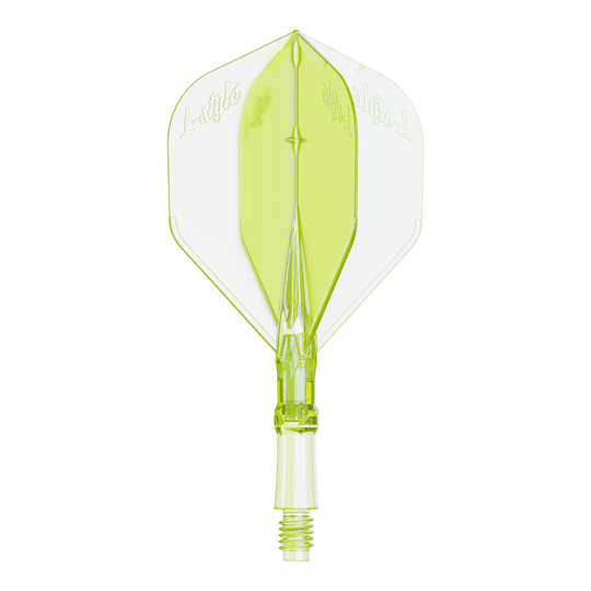 Kleine Dart-Flights in auffälligem Neongelb, vermutlich für das L-System. Diese Flights bieten eine auffällige Farbalternative für Darts.
