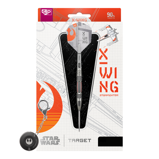 Ocelové šipky Target Star Wars X-Wing Swiss Point Zu sehen ist das Produkt Target Star Wars X-Wing Swiss Point Steeldarts. Diese Steeldarts sind inspiriert von dem berühmten X-Wing aus Star Wars.