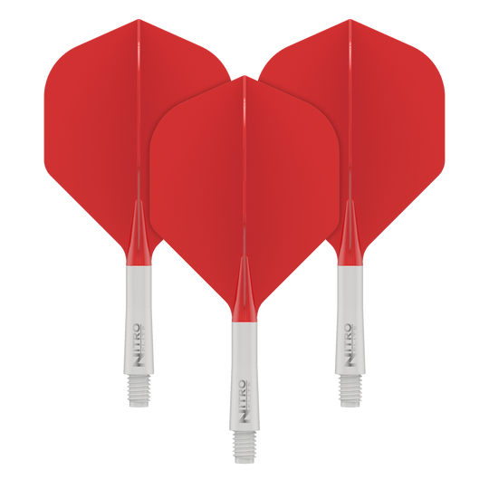 Abbildung eines Red Dragon Nitro Flite Wei Rot No2 Flights Short 22mm Dartflugs. Der Flug ist weiß mit roten Akzenten gestaltet.