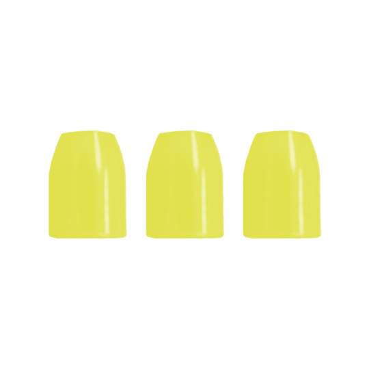 L-Style Champagne Ringe Das Bild zeigt drei gelbe Kunststoffringe, die nebeneinander angeordnet sind. Sie haben eine glatte, glänzende Oberfläche.