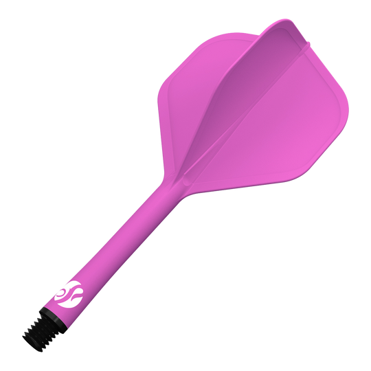 Das Bild zeigt ein pinkes Dartflight-System mit integriertem Schaft. Es handelt sich um das Produkt "Shot Flight Deck No2 Standard Flight-System - Pink".