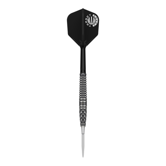 Šipky Target Japan Paul Lim The Legend GEN8 Swiss Point Steeldarts - 24g Auf dem Bild ist ein schwarzer Steeldartpfeil mit silbernen Akzenten zu sehen. Es handelt sich um das Modell "Target Japan Paul Lim The Legend GEN8 Swiss Point" mit 24g.