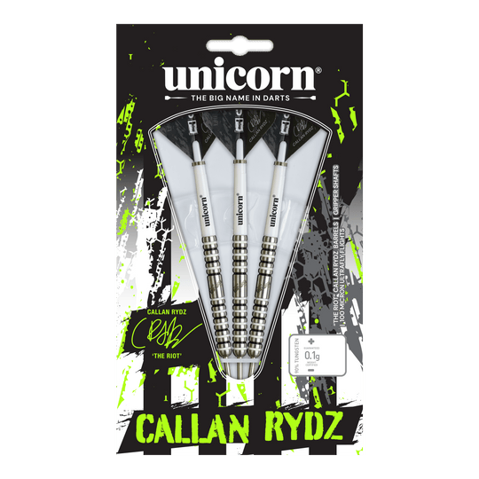 Ocelové šipky Unicorn Callan Rydz The Riot Phase 2 Das Bild zeigt einen Steeldart aus der Callan Rydz The Riot Phase2 Serie. Es handelt sich um einen hochwertigen Dartpfeil für ambitionierte Spieler.