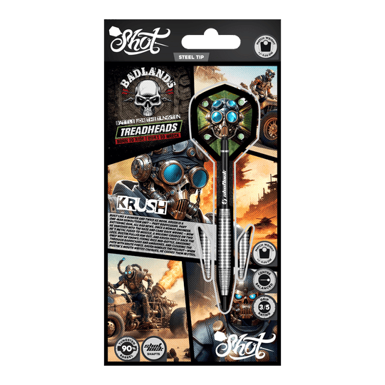 Ocelové šipky Shot Badlands Krush Abgebildet sind die Shot Badlands Krush Steeldarts. Diese Steeldarts sind für ein exaktes Spiel konzipiert.