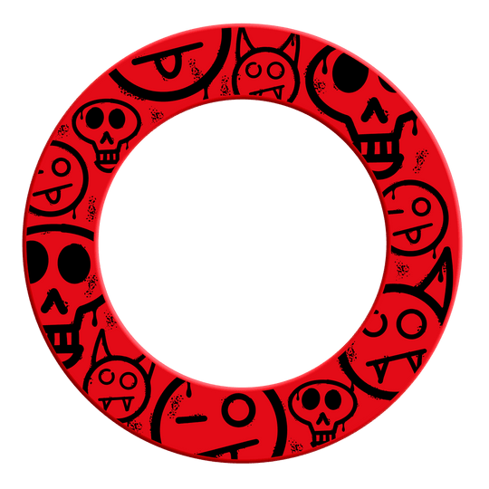 McDart Graffiti Emojis Dartboard Surround Ein Bild mit dem Dateinamen MSF-A5_McDart_Graffiti_Smilies_Dartboard_Surround_Rot_2. Es zeigt vermutlich einen roten Dartboard-Surround mit Graffiti-Smilies.