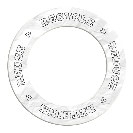 Das Bild stellt ein weißes Produkt mit nachhaltigem Motto dar. Der Dateiname DBS-RRRR6_Surround_Recyle_Reuse_Reduce_Rethink_Wei_2 dient als Grundlage der Beschreibung.